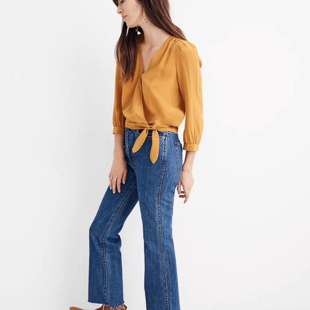 SOLD - Madewell Mustard Wrap Blouse 100% Silk